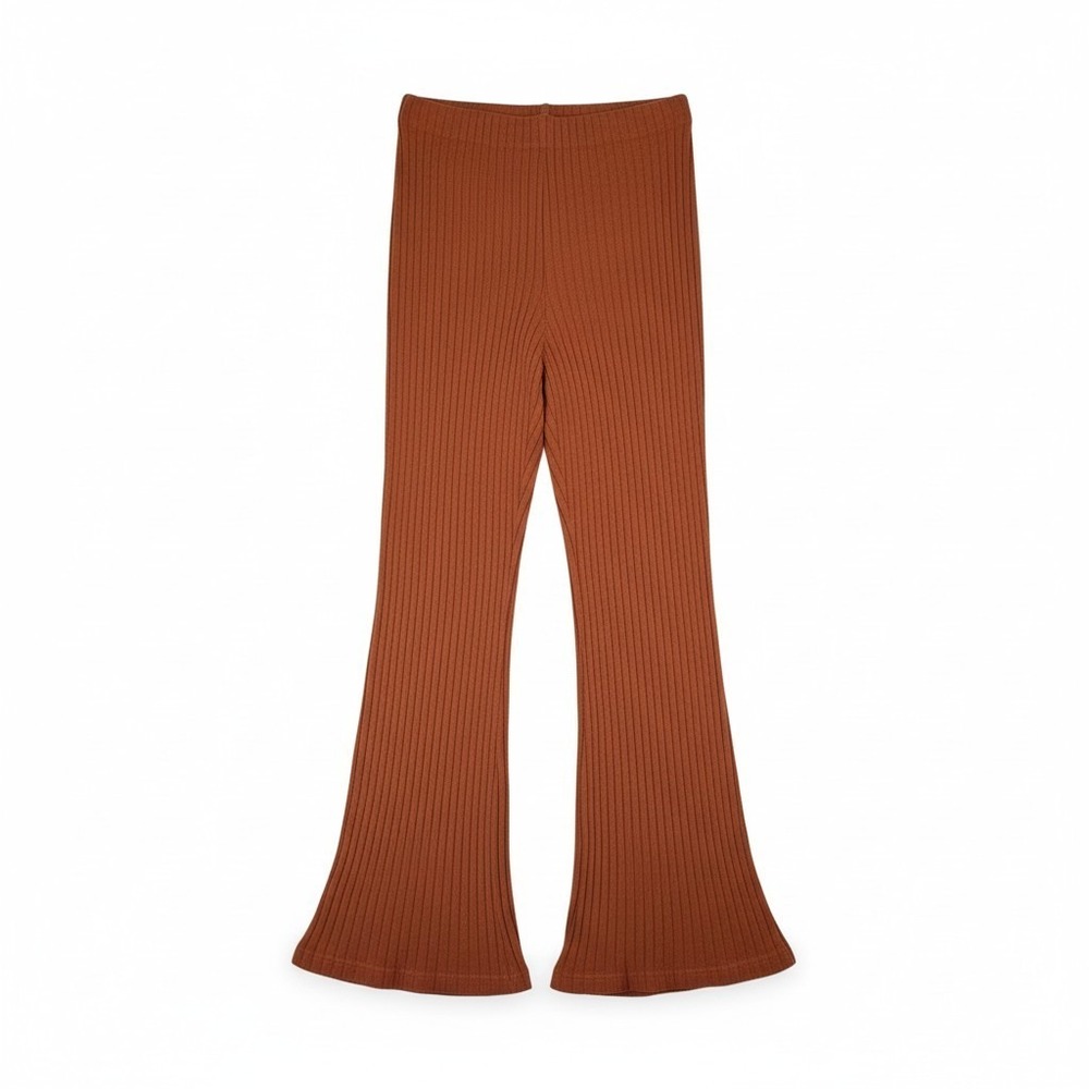 Bella Dahl S Ribbed Knit Flare Pants Women's Rust‎ Brown Stretch High Rise